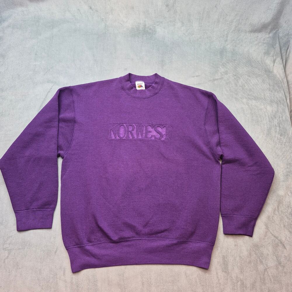 Vintage Norwest Embroidered Logo Fruit of the Loom Sweatshirt Mens L Purple USA